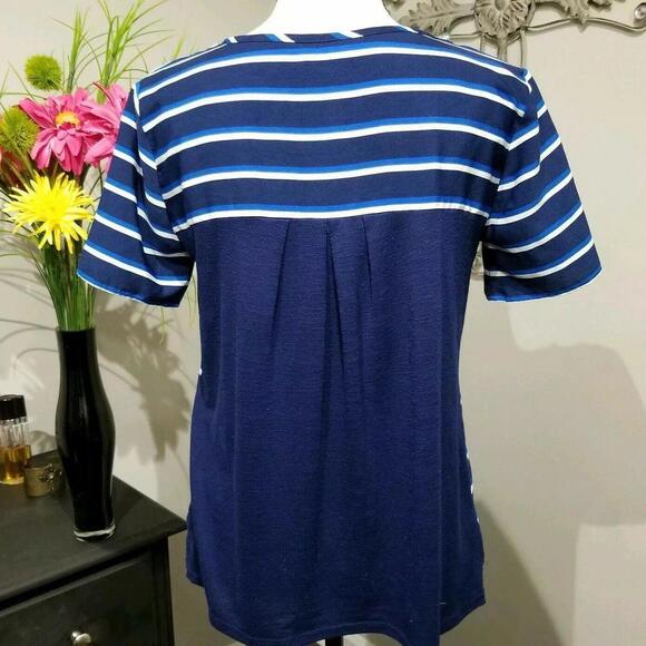 Charming Charlie Top Size Medium Blue Striped Braided Scoop Neck - Picture 3 of 8